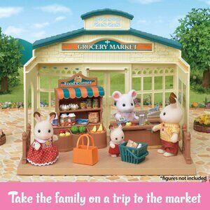 Like NEW -Calico Critters Grocery Market Food Corner Shelves, Register and Food